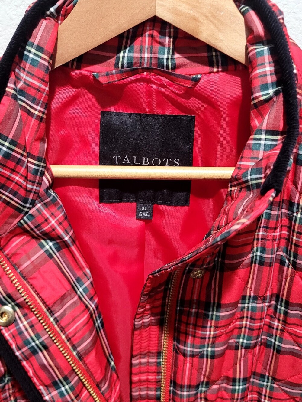 Talbots Apple Cider Plaid Quilted Jacket XS Red Tartan Snap Zip Front - Picture 5 of 11